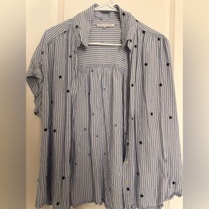 Universal Thread Blue Striped Button-Down Shirt with Star Details